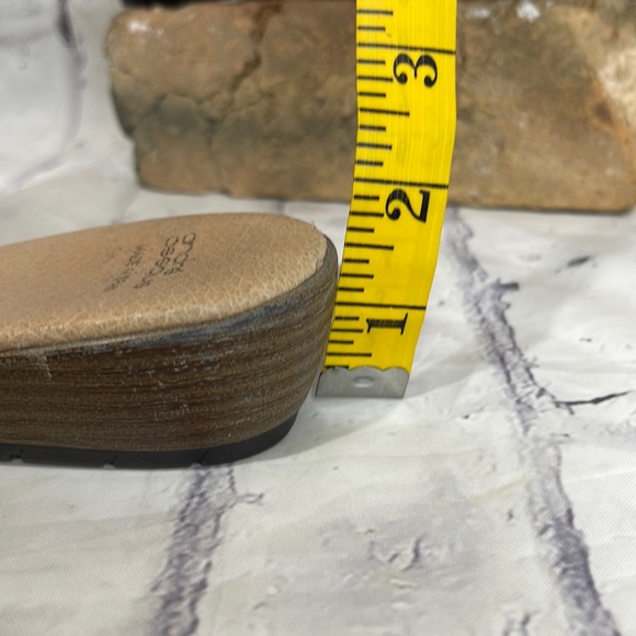 Andre Assous Nice Featherweights Sandal Brown Leather Black Stretch Stacked Heel - Picture 11 of 11